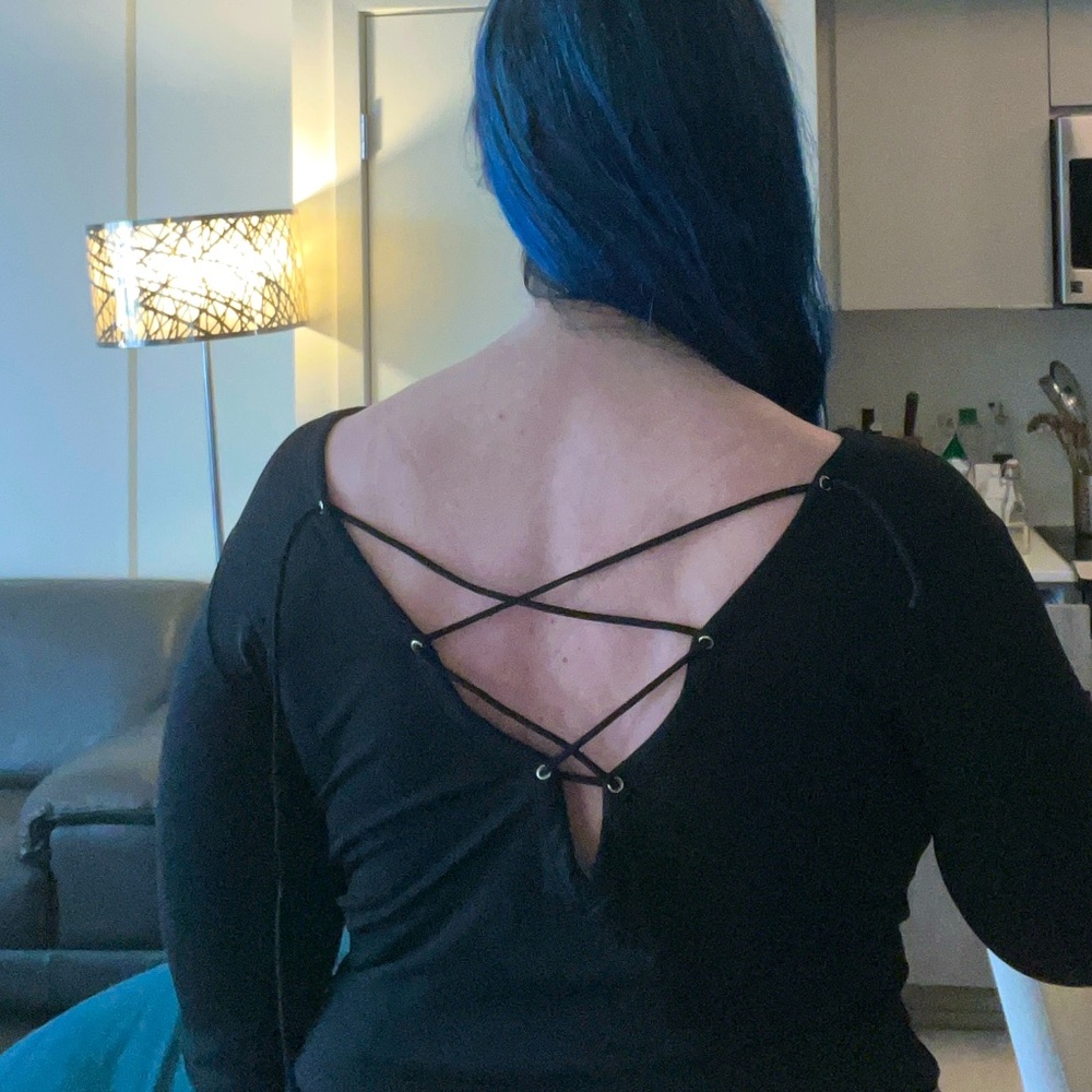 Black Replay Donna Top with lace up detail